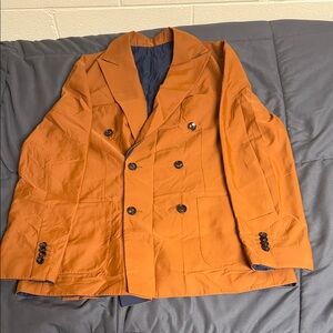 Men's Stylish Double-Breasted Pea Coat in Orange